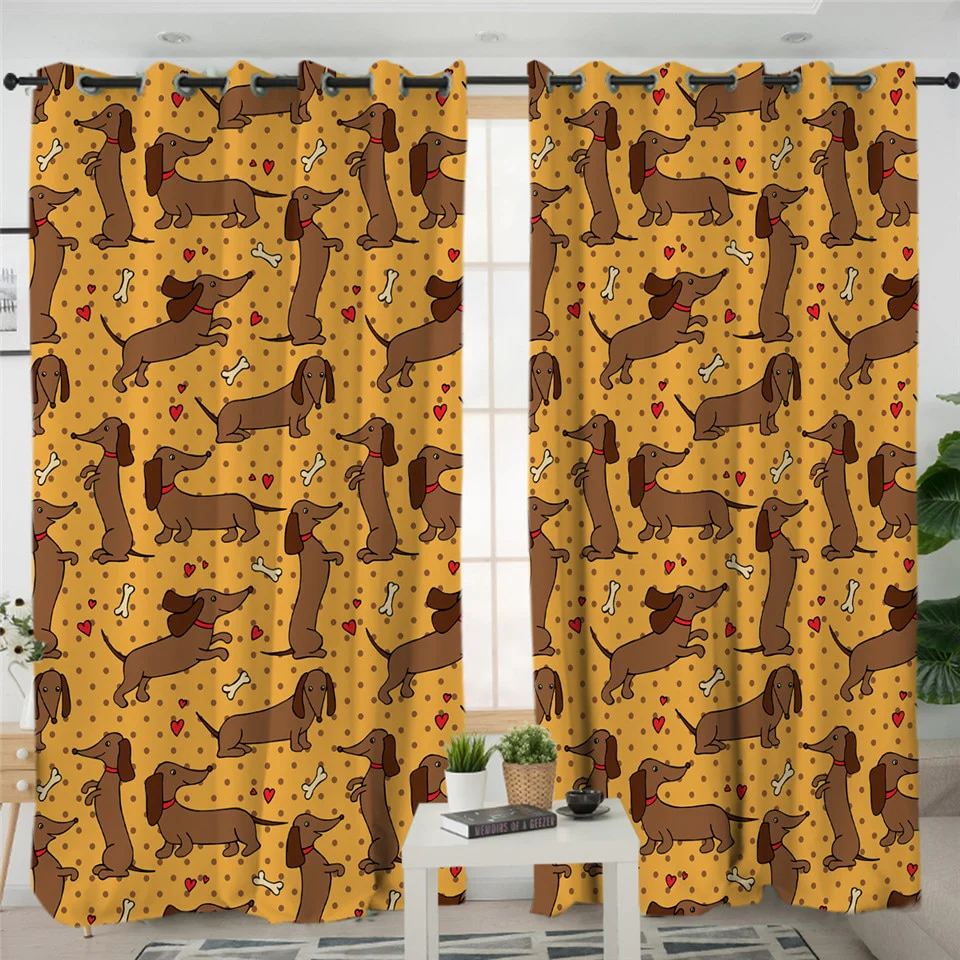 Dachshund Shower Curtain Cute Puppy Cartoon Decorative - Image 36