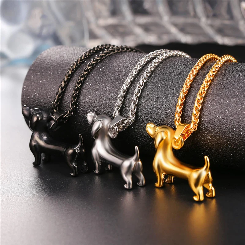 Dachshund Necklace Stainless Steel/Gold Color Rope - Image 4