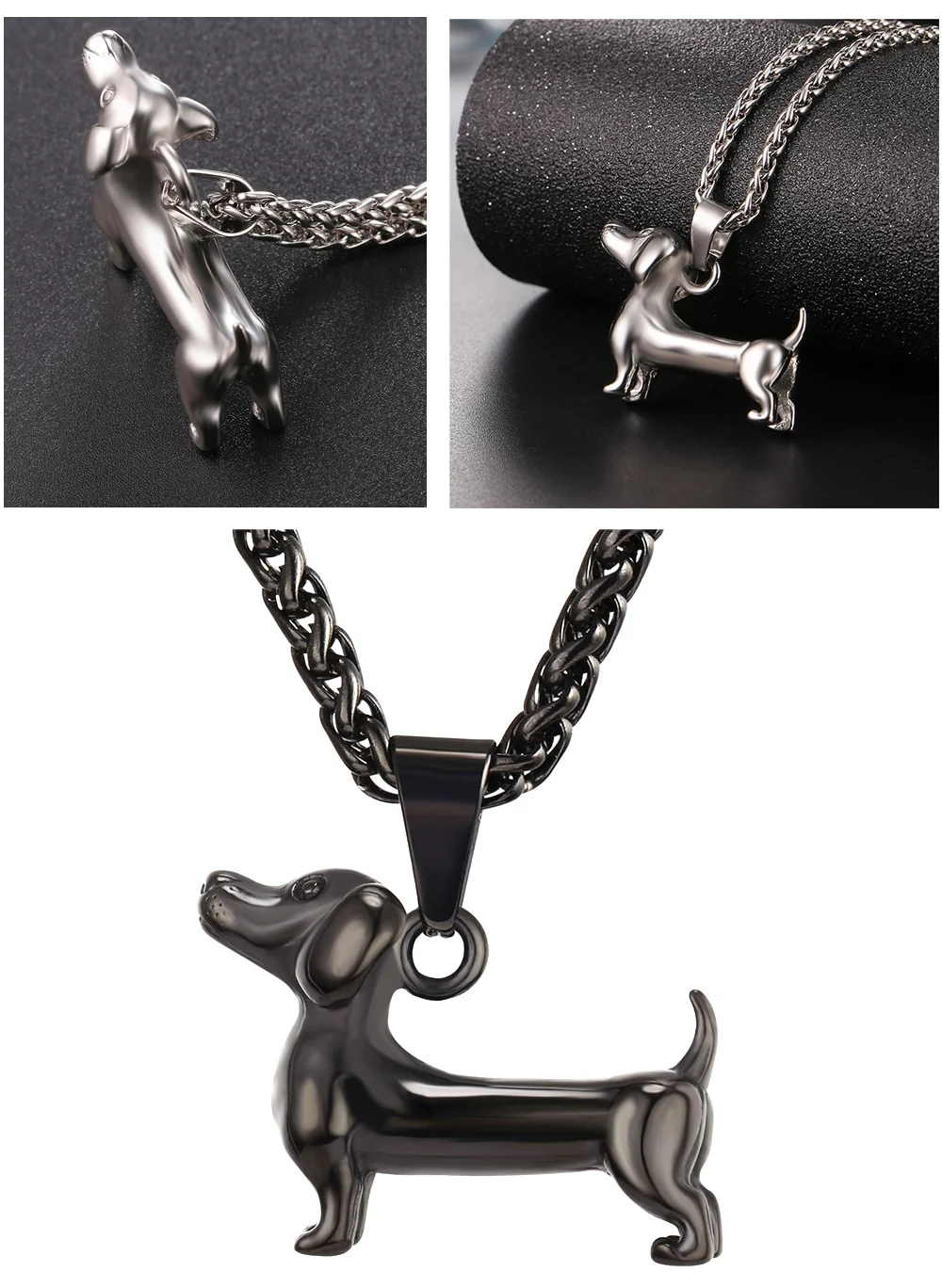 Dachshund Necklace Stainless Steel/Gold Color Rope - Image 6
