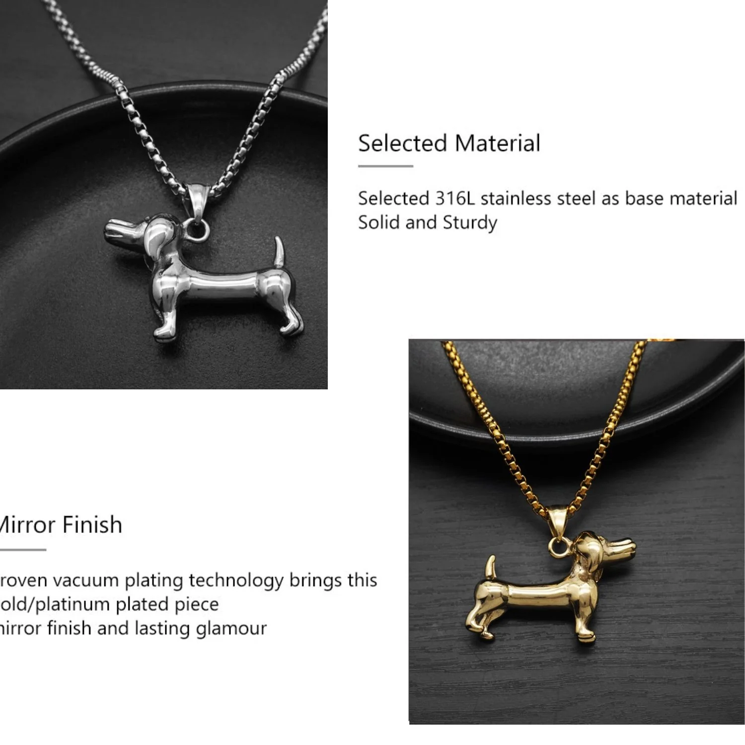 Dachshund Necklace Stainless Steel/Gold Color Rope - Image 8
