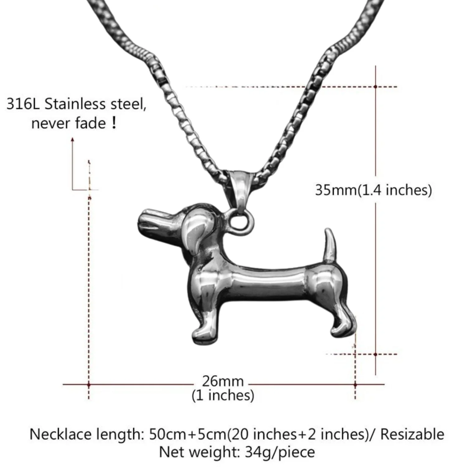 Dachshund Necklace Stainless Steel/Gold Color Rope - Image 9