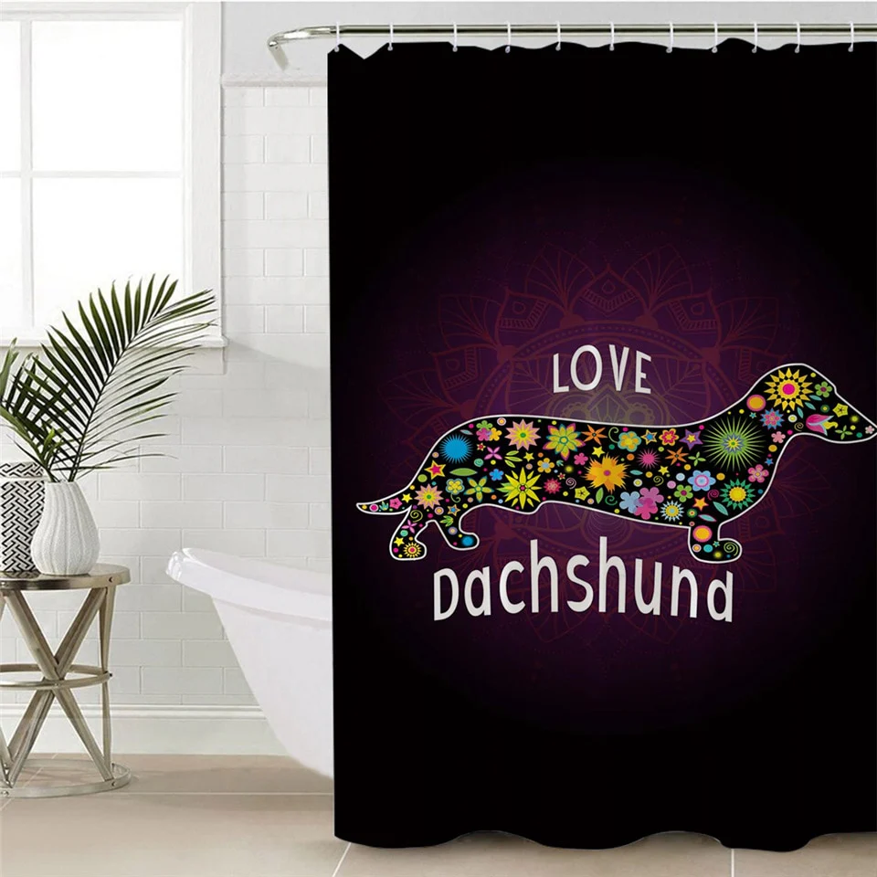 Dachshund Shower Curtain Geometric striped floral pattern - Image 13