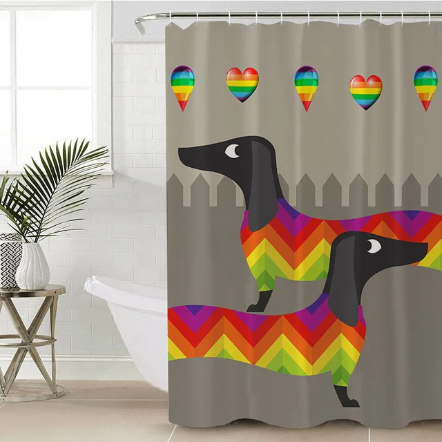 Dachshund Shower Curtain Geometric striped floral pattern - Image 15