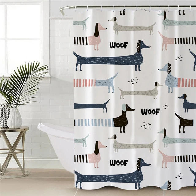 Dachshund Shower Curtain Geometric striped floral pattern - Image 17