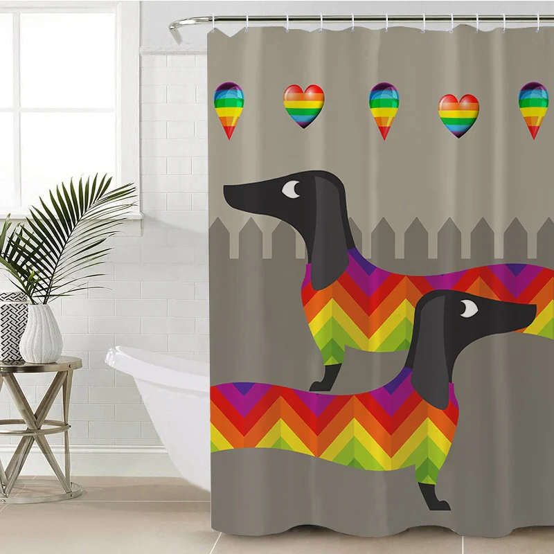 Dachshund Shower Curtain Geometric striped floral pattern - Image 19