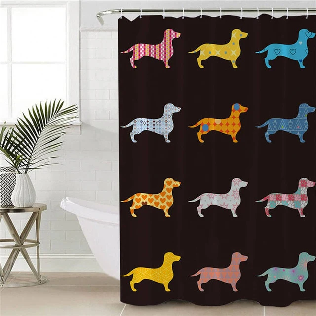 Dachshund Shower Curtain Geometric striped floral pattern - Image 25