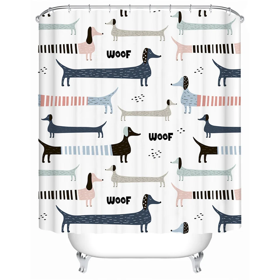 Dachshund Shower Curtain Geometric striped floral pattern - Image 9